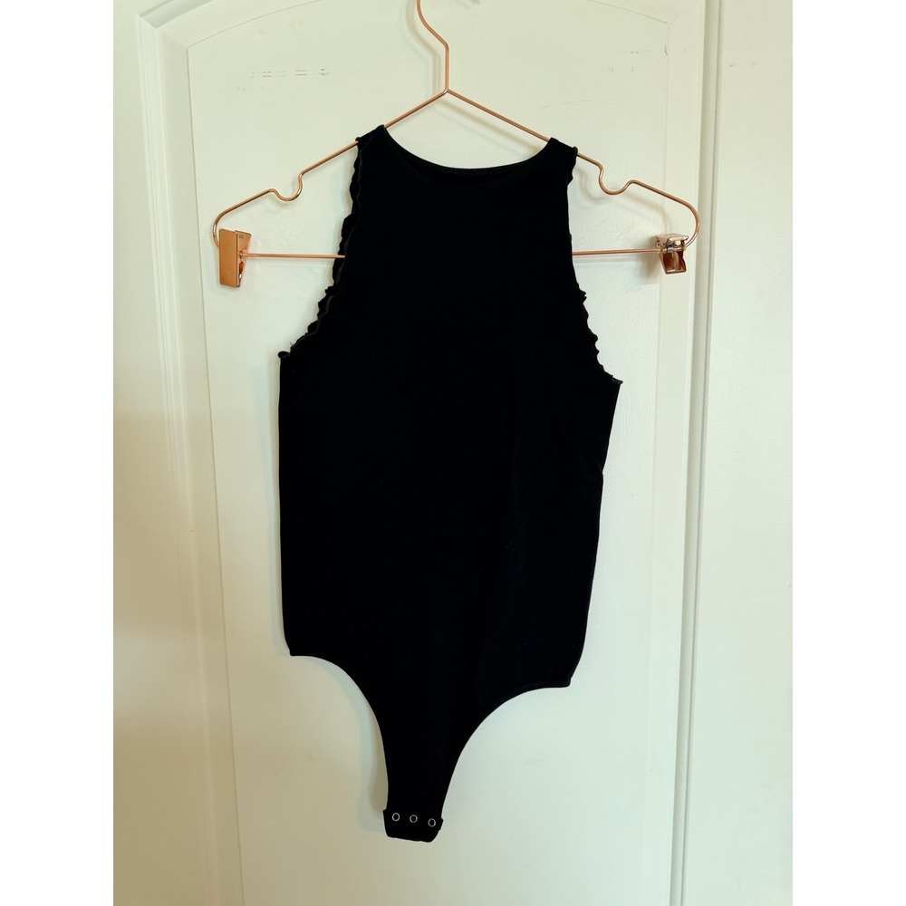 Free People Intimately Bodysuit Womens XS/S Black‎ High Neck Lettuce Edge F6338Y